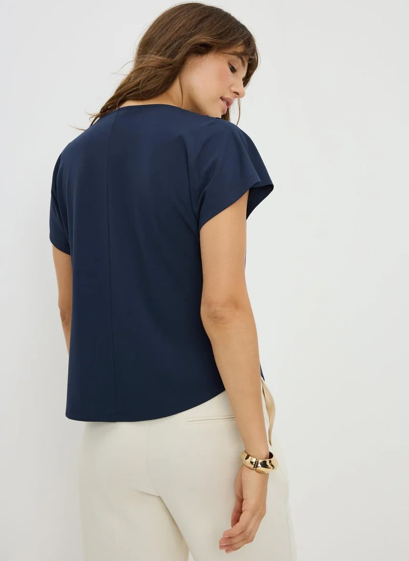 ماتلان Navy Cowl Angel Sleeve Top