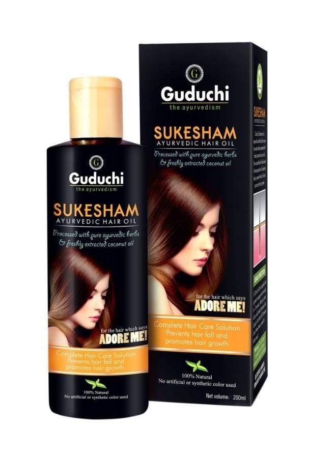 Guduchi Ayurvedic Sukesham Anti Hair Fall Oil | with Pure Ayurvedic Herbs and Coconut Oil | Controls Hair Fall and promotes Hair Growth - 200ml - Image 1