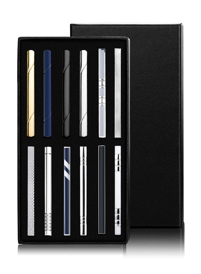 Jstyle 12 Pcs Tie Clips for Men, Classic Tie Bar Clip Set for Regular Ties Necktie Tie Bar Pinch Clips, Wedding Metting Business Tie Pin Clips with Luxury Box Gift - Image 1