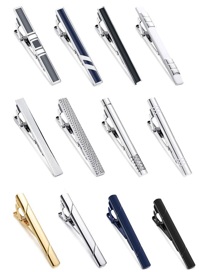 Jstyle 12 Pcs Tie Clips for Men, Classic Tie Bar Clip Set for Regular Ties Necktie Tie Bar Pinch Clips, Wedding Metting Business Tie Pin Clips with Luxury Box Gift - Image 2