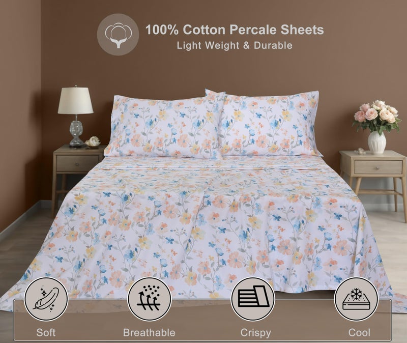 ZOYER 100% Cotton Sheets â€“ Queen Size Percale Bedding, Cooling & Breathable, Durable with a Crisp, Soft & Comfortable Feel, 16" Deep Pocket, 4-Piece Set, Summer Spring - Image 3