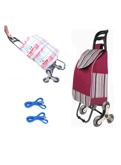 COOLBABY foldable shopping cart, heavy duty grocery cart with rubber tri wheel for easy to climb stairs, large capacity waterproof bag trolley ,shopping cart, red.