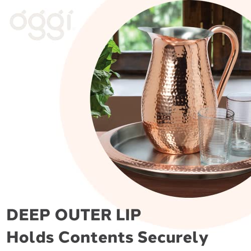 OGGI Round Stainless Steel Tray with Copper Rim 14" - Ideal for Coffee Table, Decorative, Tea and Bar Serving - Image 4