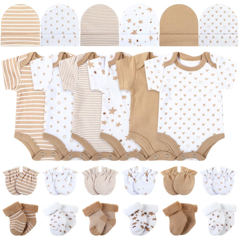 Zoooyawn 6 Set Preemie Newborn Layette Set Premature Newborn Clothes Baby Bodysuit Outfit for Nicu Baby GiftPreemieClassic StyleKhaki and White - Image 2