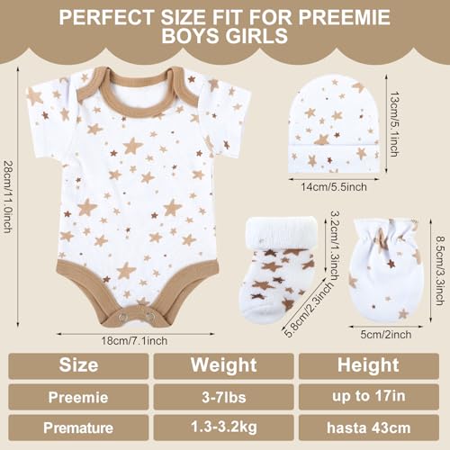 Zoooyawn 6 Set Preemie Newborn Layette Set Premature Newborn Clothes Baby Bodysuit Outfit for Nicu Baby GiftPreemieClassic StyleKhaki and White - Image 3