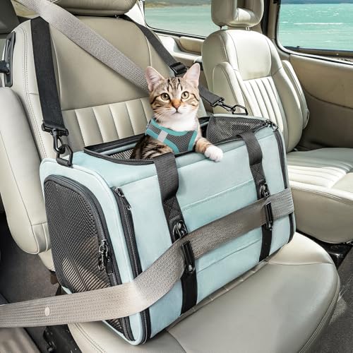 PETSFIT SoftSided Cat Carrier with Patented Safety Buckles Lockable Zippers Safety TetherEscapeResistant Travel Pet Carrier for Car Rides Vet Visits Airline Approved UnderSeat Up to 12 lbs - Image 1