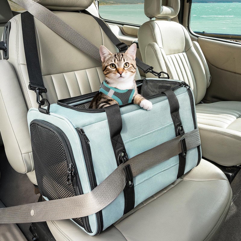 PETSFIT SoftSided Cat Carrier with Patented Safety Buckles Lockable Zippers Safety TetherEscapeResistant Travel Pet Carrier for Car Rides Vet Visits Airline Approved UnderSeat Up to 12 lbs - Image 2