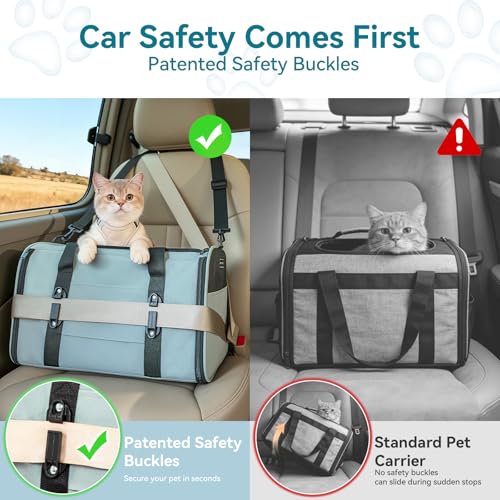PETSFIT SoftSided Cat Carrier with Patented Safety Buckles Lockable Zippers Safety TetherEscapeResistant Travel Pet Carrier for Car Rides Vet Visits Airline Approved UnderSeat Up to 12 lbs - Image 3