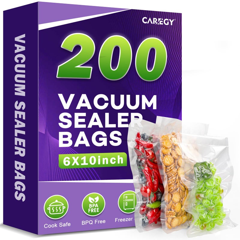 CAREGY Vacuum Sealer Bags 200 Quart 6" x 10" with BPA Free， Commercial Grade Textured Food Vacuum Sealer Bag for Food Storage Meal Prep or Sous Vide - Image 1