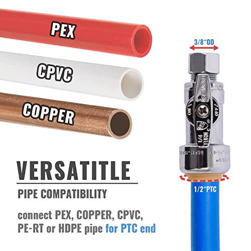 SUNGATOR Straight Stop Valve, 12-Pack SUNGATOR Straight Water Shut Off Valve 1/2 x 3/8 Inch Compression, Toilet Water Shutoff, 1/4 Turn, No Lead Brass Push-to-Connect Plumbing Fittings for PEX Pipe,Copper,CPVC - Image 4