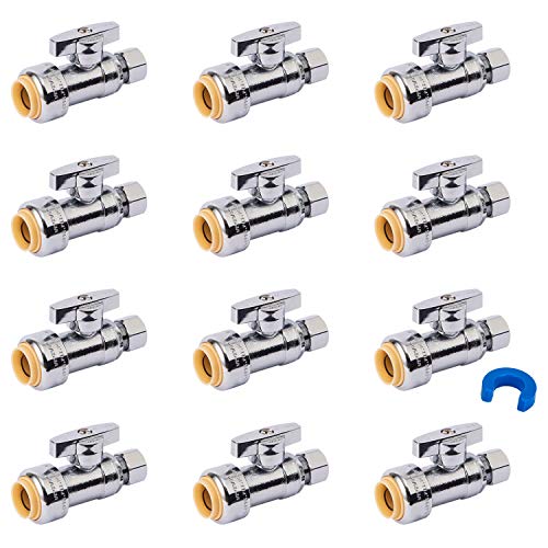 SUNGATOR Straight Stop Valve, 12-Pack SUNGATOR Straight Water Shut Off Valve 1/2 x 3/8 Inch Compression, Toilet Water Shutoff, 1/4 Turn, No Lead Brass Push-to-Connect Plumbing Fittings for PEX Pipe,Copper,CPVC - Image 1