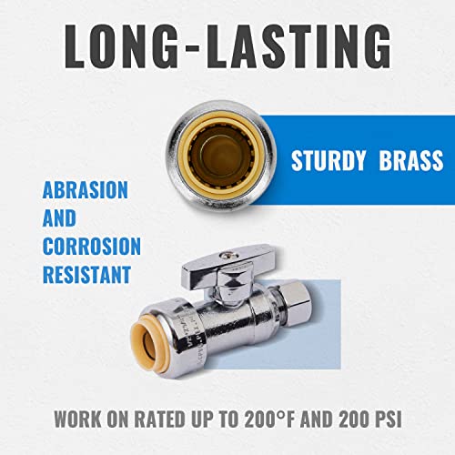 SUNGATOR Straight Stop Valve, 12-Pack SUNGATOR Straight Water Shut Off Valve 1/2 x 3/8 Inch Compression, Toilet Water Shutoff, 1/4 Turn, No Lead Brass Push-to-Connect Plumbing Fittings for PEX Pipe,Copper,CPVC - Image 3