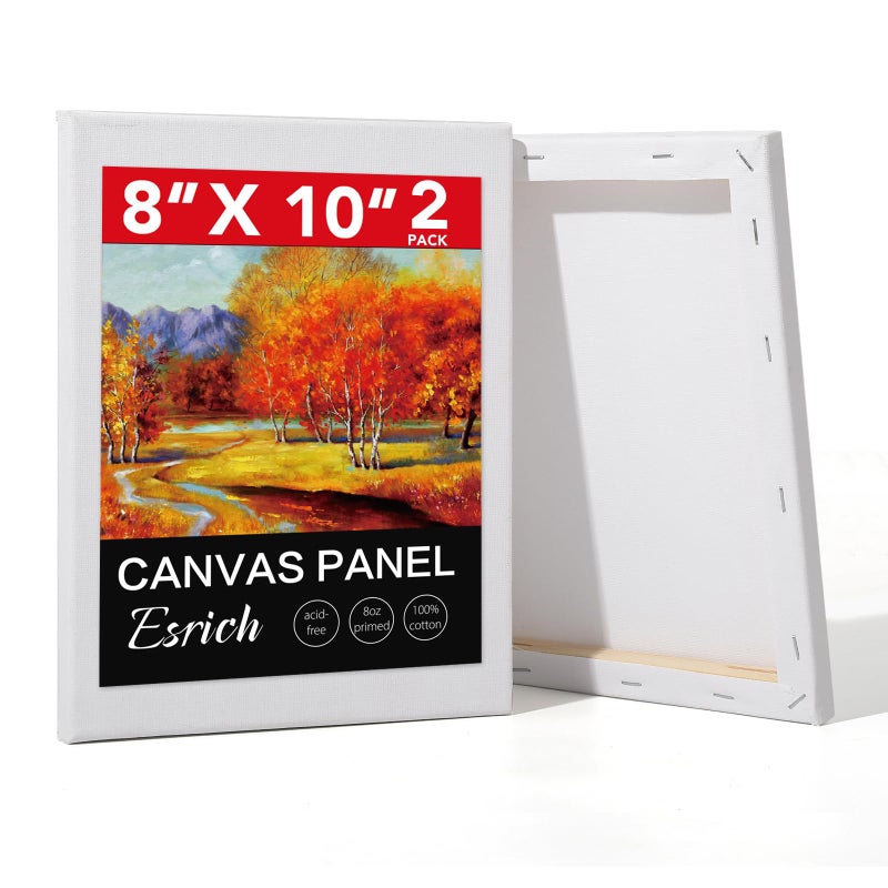 ESRICH Stretched Canvas for Painting, 2 Pack 8x10 Canvas Value Pack, Primed Acid-Free Cotton Blank Canvas, Paint Canvases for Oil & Acrylic Paint. - Image 1