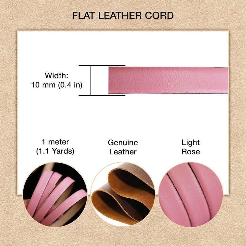 Aezzo Flat Genuine Leather Cord for Bracelet Making 3/8 in. - Real Leather Strip for Jewelry, Keychain, DIY Craft Making, Watch Band, Purse Strap, 1.1 Yard (Light Rose) - Image 3