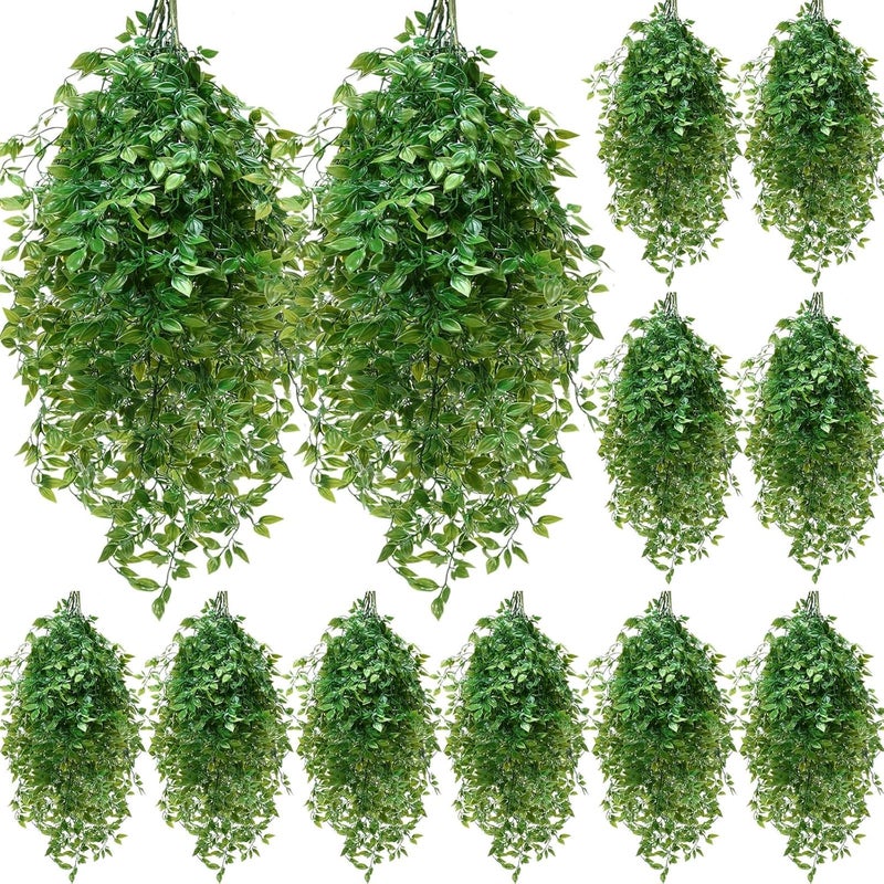 Hoteam 12 Pcs Artificial Hanging Plants Fake Ivy Vines with Fake Leaves for Living Room Decor Indoor Outdoor Decorations for Patio Artificial Plants Greenery for House Wall, No Baskets (Simple) - Image 1