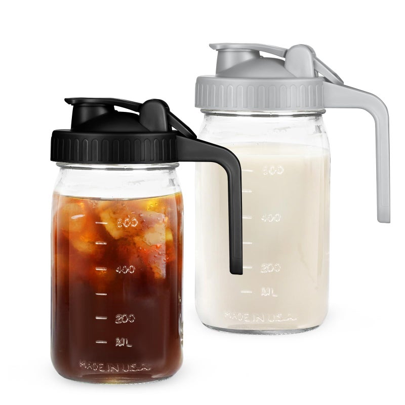 AoeJarry Breast Milk Pitcher Mason Jar - 2Pack Easy Pouring 32oz Airtight Glass Jar with Pour Spout Lid, Classic Wide Mouth Jug Easy to Clean, Ideal for Coffee & Creamer, Iced & Sun Tea, Juices - Image 1