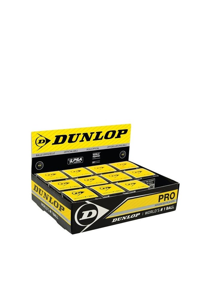 DUNLOP Dunlop Pro Squash Balls Yellow Dot - WSF & WSA & PSA Official Ball - 01 Pck 12 PCS  - Image 1