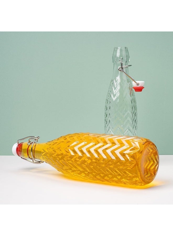 KITCHENOO Click to see full view Glass Water Bottle with Swing Top Lid, Ribbed Design, 1L Capacity - Image 2