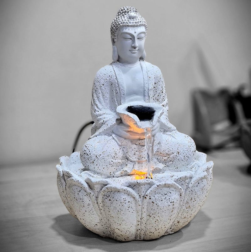 eSplanade Resin Buddha Table Top Indoor Outdoor Water Fall Fountain - 13 inches | Home Decor (White) - Image 2