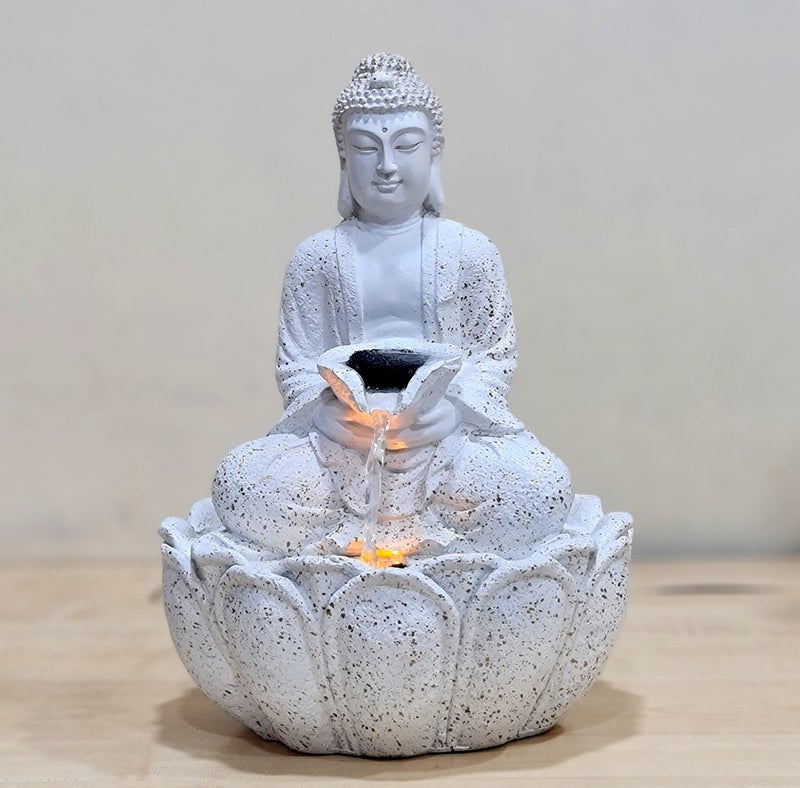 eSplanade Resin Buddha Table Top Indoor Outdoor Water Fall Fountain - 13 inches | Home Decor (White) - Image 5