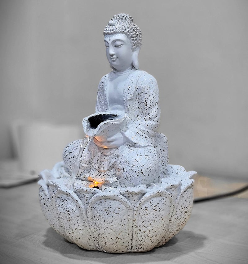 eSplanade Resin Buddha Table Top Indoor Outdoor Water Fall Fountain - 13 inches | Home Decor (White) - Image 3