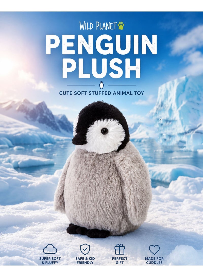 Wild Planet Penguin Plush Toy 20CM Cute Soft Stuffed Animal Plushie Fluffy Penguin Doll Cuddly Wildlife Plush Toy for Kids Boys Girls Baby Nursery Bedroom Decor Hugging Sleeping Companion Birthday Gift - Image 1
