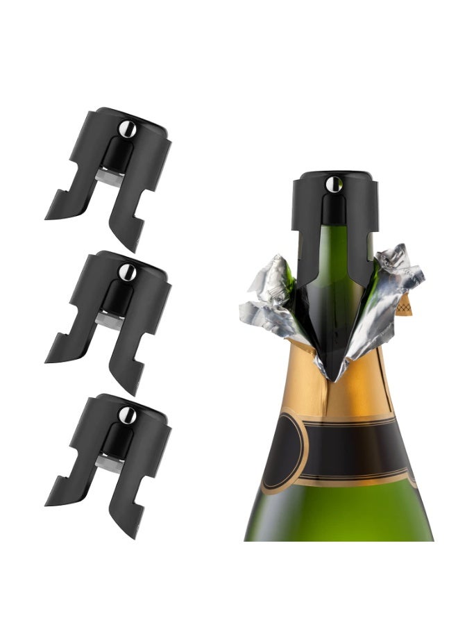 JZS Champagne Stoppers Stainless Steel Champagne Saver With Food Grade Silicone Leak proof Keep Fresh Suitable for Champagne, Cava, Prosecco and Sparkling (Black, 3 Pack) - Image 1