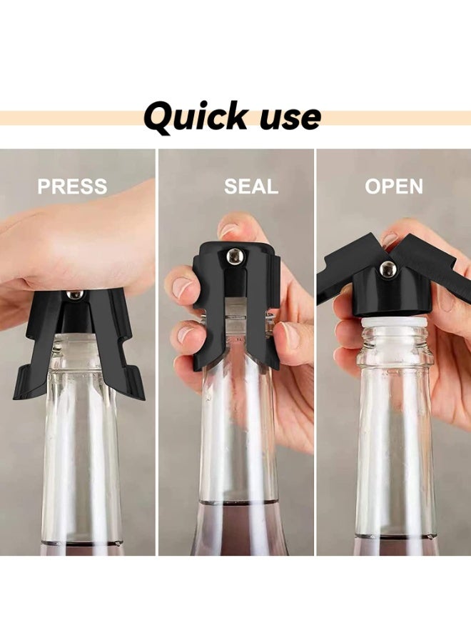 JZS Champagne Stoppers Stainless Steel Champagne Saver With Food Grade Silicone Leak proof Keep Fresh Suitable for Champagne, Cava, Prosecco and Sparkling (Black, 3 Pack) - Image 5