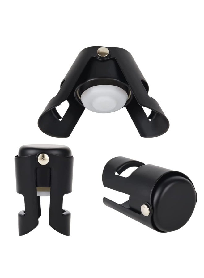 JZS Champagne Stoppers Stainless Steel Champagne Saver With Food Grade Silicone Leak proof Keep Fresh Suitable for Champagne, Cava, Prosecco and Sparkling (Black, 3 Pack) - Image 2