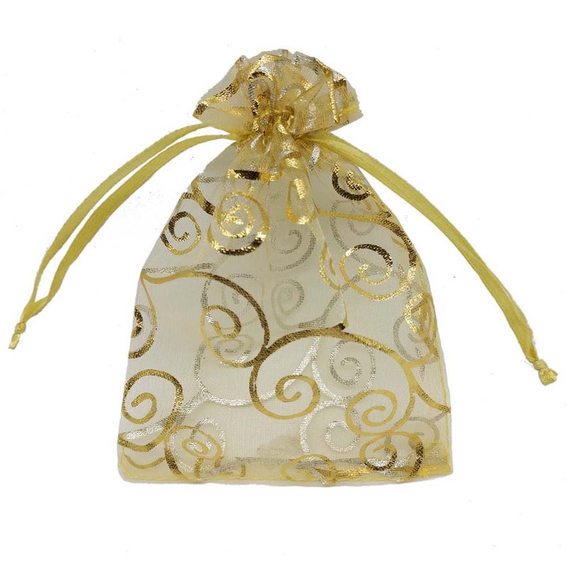 Ankirol 100pcs Sheer Organza Favor Bags For Wedding Baby Shower Rattan Print Gift Bags Samples Display Drawstring Pouches (4x6 inch, gold) - Image 1
