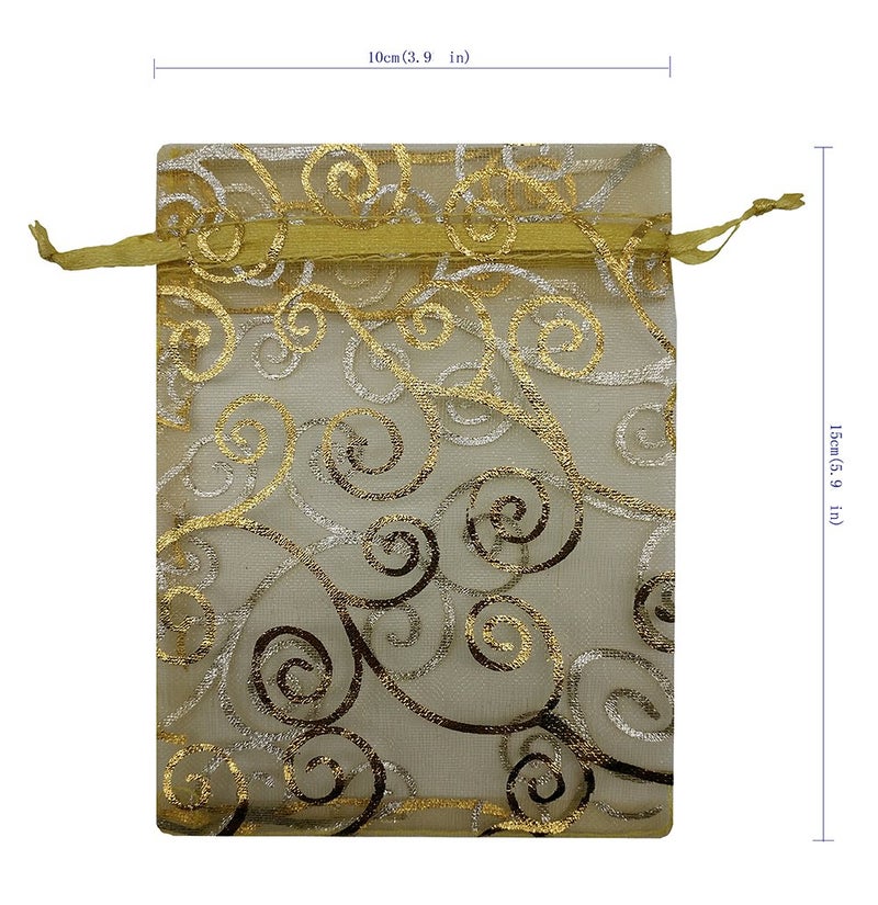 Ankirol 100pcs Sheer Organza Favor Bags For Wedding Baby Shower Rattan Print Gift Bags Samples Display Drawstring Pouches (4x6 inch, gold) - Image 2