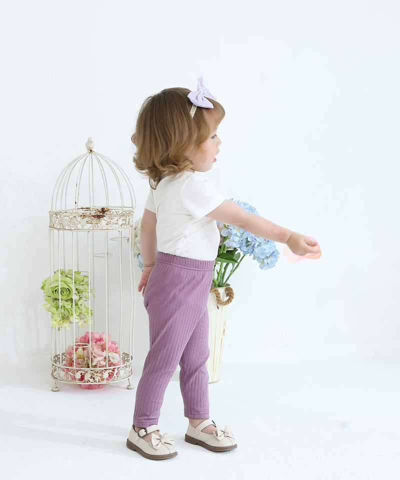 Fullfamous Infant Baby Girl's Pants Clothes Cotton Ribbed 5 Pack Clothing Outfit Leggings,Black/White/Grey Marl/Pink/Purple 12-18 Months - Image 5