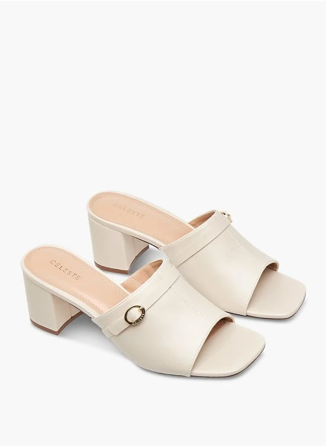 سيليست Women's Buckle Accent Slip-On Sandals with Block Heels