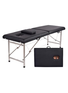 brunson Portable Massage Bed Foldable Massage Tables with Pillow SPA Bed with Stainless Steel Frame 2 Fold Black for SPA Salon Tattoo Massage Therapeutic Treatment Massage Table Adjustable Table 180cm Long 70cm Wide 2 Fold PU Portable Salon Massage Bed  - Image 1