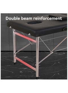 brunson Portable Massage Bed Foldable Massage Tables with Pillow SPA Bed with Stainless Steel Frame 2 Fold Black for SPA Salon Tattoo Massage Therapeutic Treatment Massage Table Adjustable Table 180cm Long 70cm Wide 2 Fold PU Portable Salon Massage Bed  - Image 3