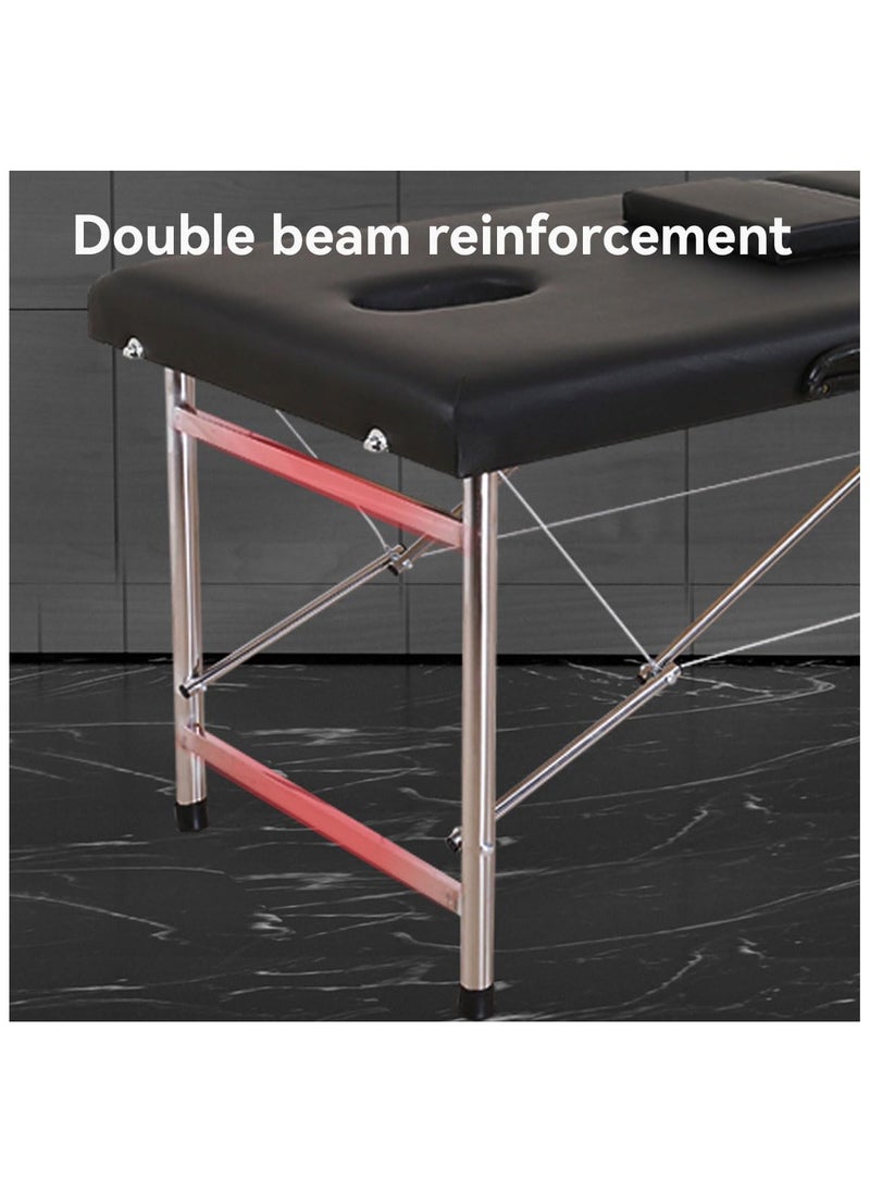 brunson Portable Massage Bed Foldable Massage Tables with Pillow SPA Bed with Stainless Steel Frame 2 Fold Black for SPA Salon Tattoo Massage Therapeutic Treatment Massage Table Adjustable Table 180cm Long 70cm Wide 2 Fold PU Portable Salon Massage Bed  - Image 3