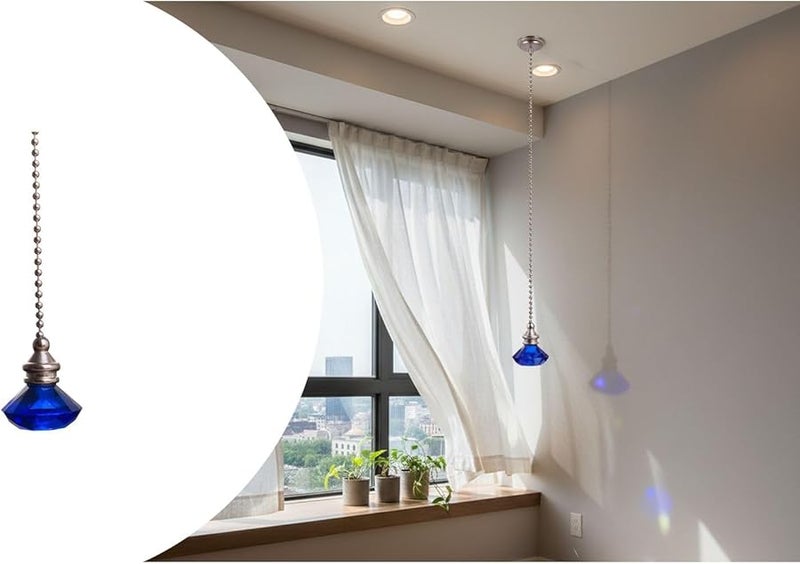Blue Crystal Fan Pull Pendant with Metal Bead Chain 50cm for Indoor Outdoor Ceiling Fan - Image 5