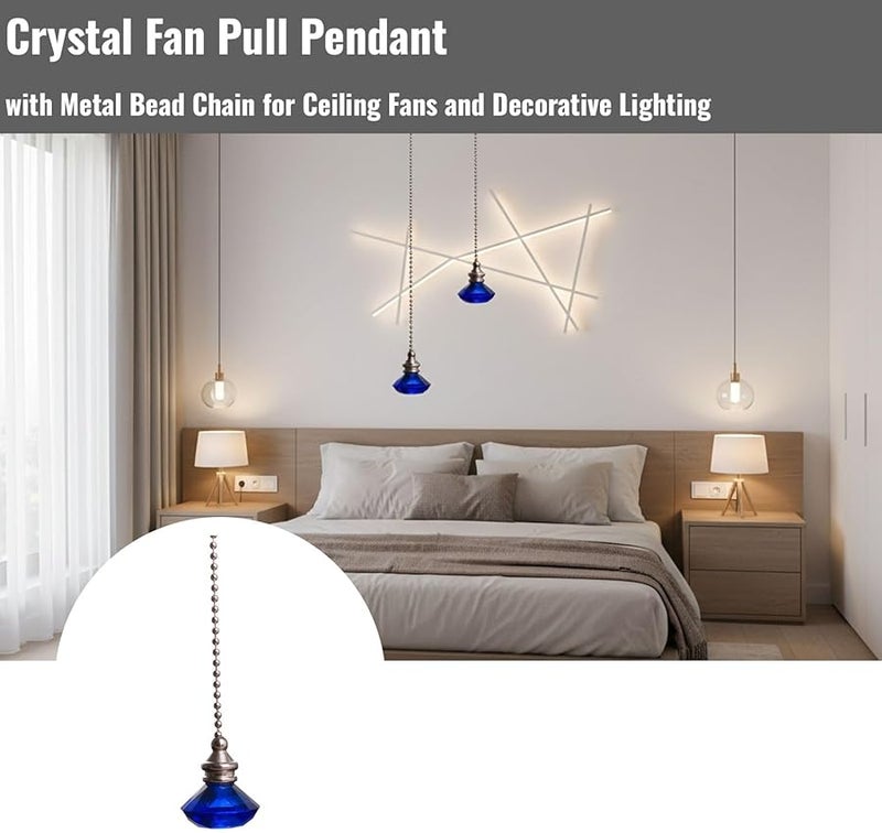 Blue Crystal Fan Pull Pendant with Metal Bead Chain 50cm for Indoor Outdoor Ceiling Fan - Image 4