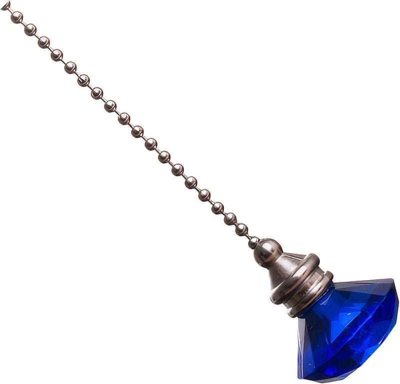 Blue Crystal Fan Pull Pendant with Metal Bead Chain 50cm for Indoor Outdoor Ceiling Fan - Image 1