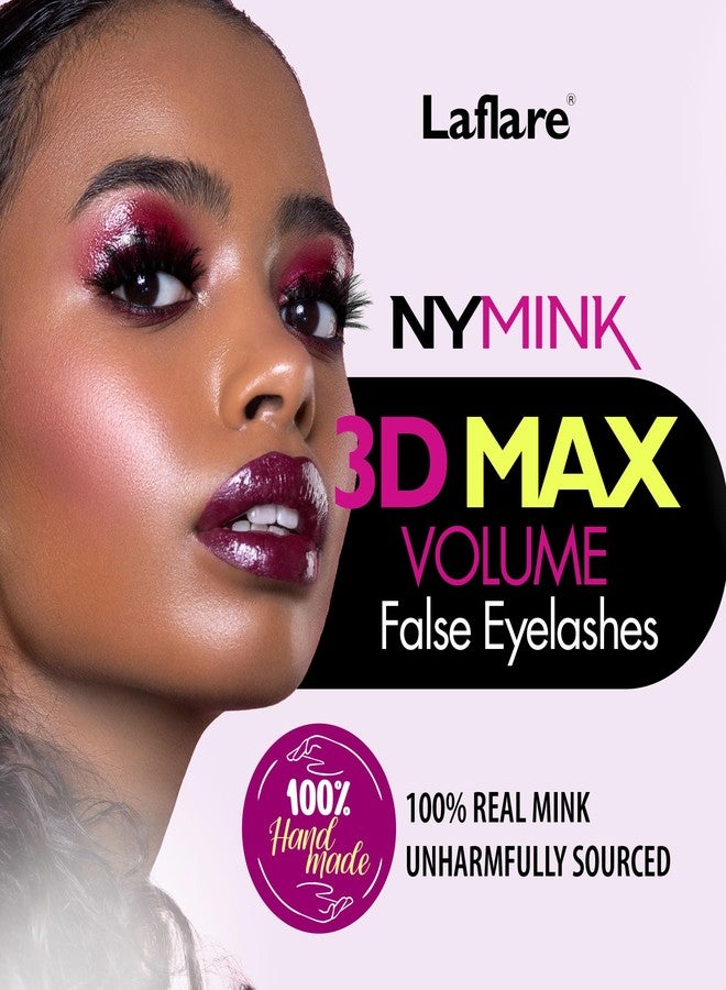 Laflare 3D NY MAX VOLUME 20-25mm Long Dramatic Styles, 100% Real Mink Hair Lashes, Luxury Makeup, Natural, Light, Trendy, Variety, Reusable, Multi-Layered 3 Pairs Value Pack Lashes (NYMVP-26X3P) - Image 2