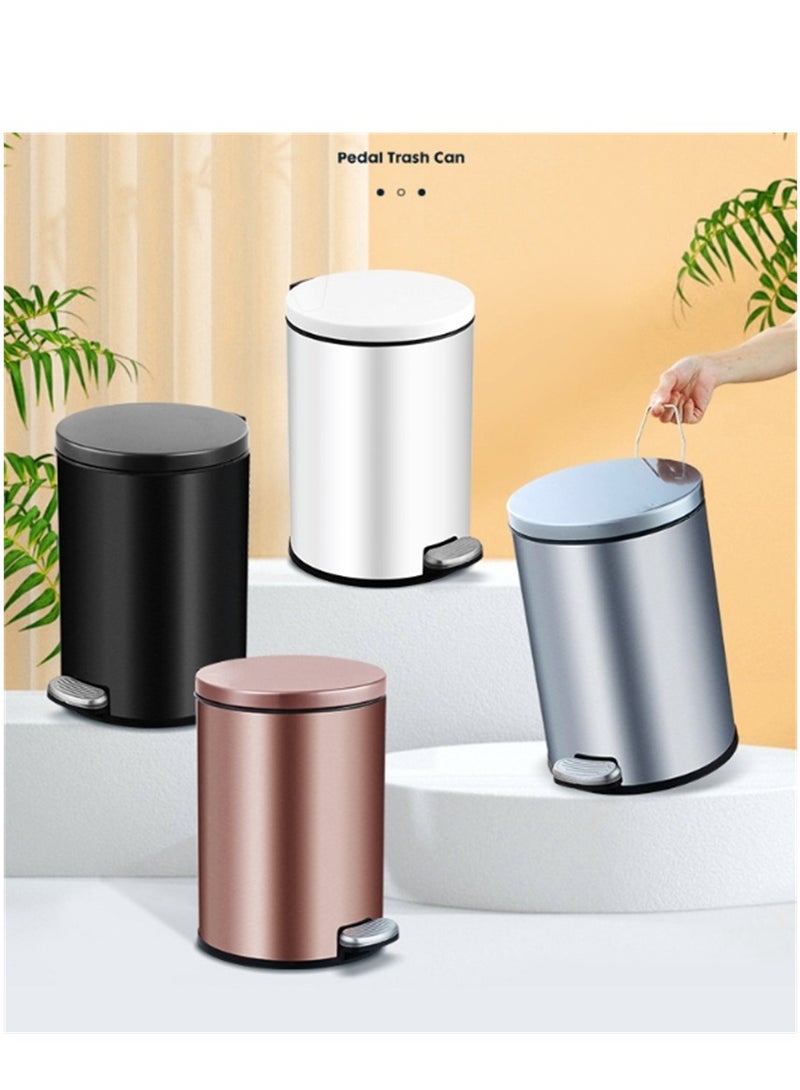 8L Trash Can, Brushed Stainless Steel Dustbin, Round Trash Bin With Soft-Close Foot Pedal, Smudge Resistant Dust Bin for Kitchen Bathroom Bedroom Living Room (8L-Black)  - Image 2