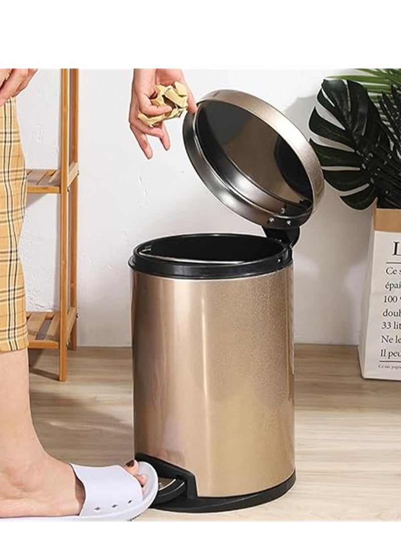 8L Trash Can, Brushed Stainless Steel Dustbin, Round Trash Bin With Soft-Close Foot Pedal, Smudge Resistant Dust Bin for Kitchen Bathroom Bedroom Living Room (8L-Black)  - Image 5