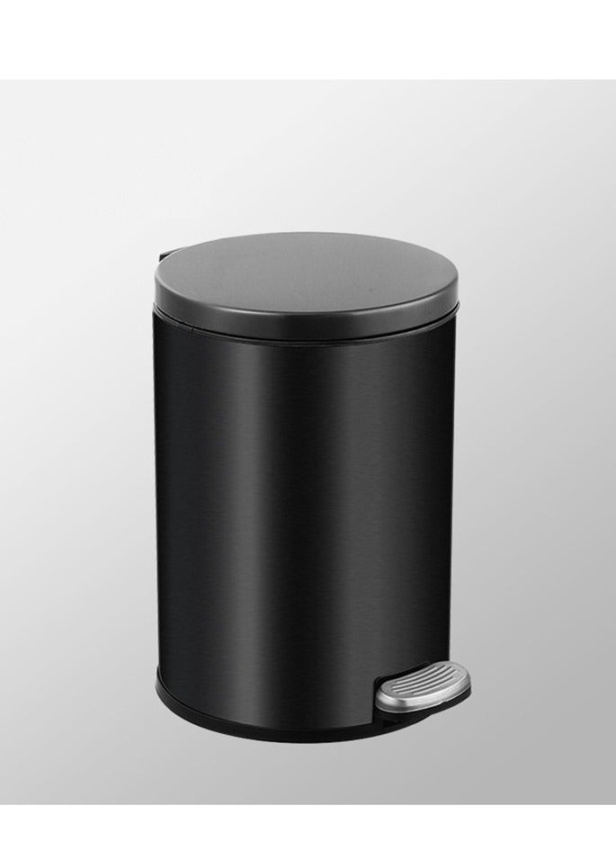 8L Trash Can, Brushed Stainless Steel Dustbin, Round Trash Bin With Soft-Close Foot Pedal, Smudge Resistant Dust Bin for Kitchen Bathroom Bedroom Living Room (8L-Black)  - Image 3