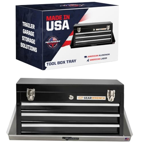 Pit Posse 540 Tool Box Storage Holder Tray Shelf Aluminum Cabinet - Made in USA - Enclosed Cargo Race Trailer Shop Garage Accessory for Toolboxes (Silver) - Image 1