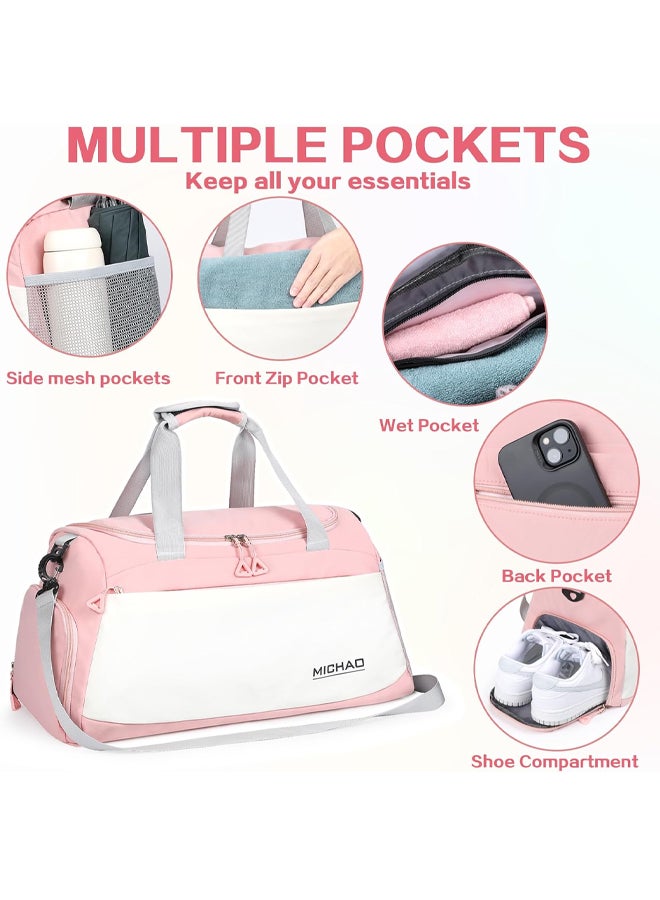 مي تشاو حقيبة رياضية نسائية من النايلون، حقيبة سياحية، حقيبة كتف، حقيبة كروس، حقيبة يد، حقيبة تريللي، بسعة كبيرة مع جيوب متعددة، متينة، مقاومة للماء، قسم خاص للأحذية، جيب للفصل بين الأشياء الجافة والرطبة، حقيبة للاستخدام اليومي والسفر. - Image 2