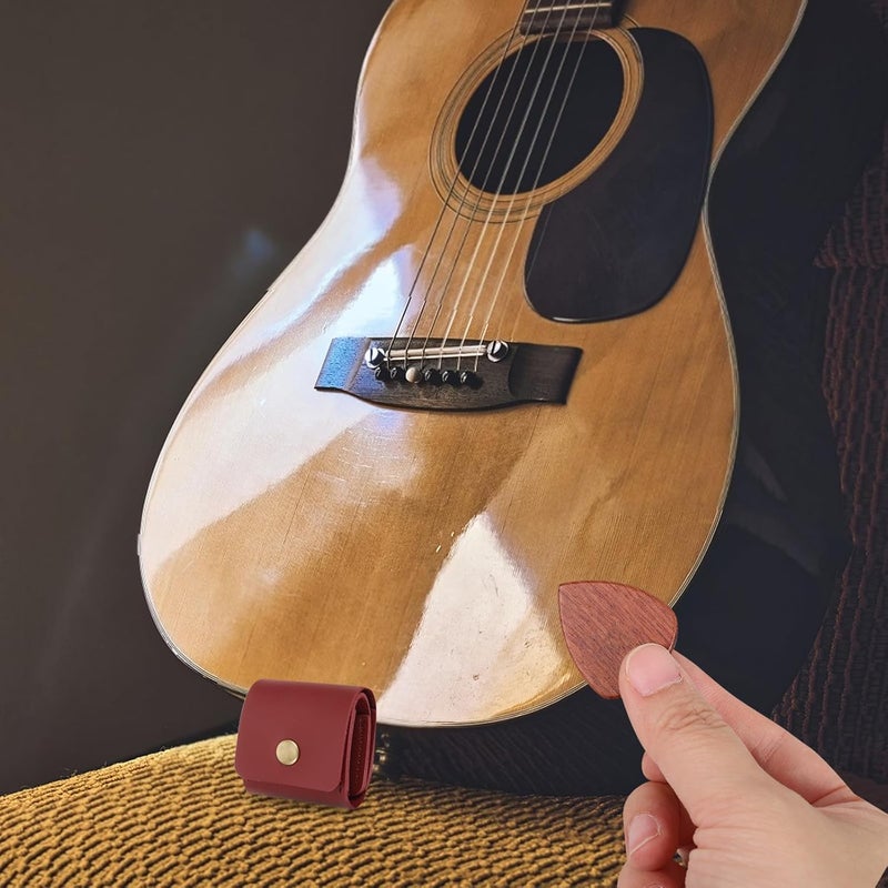 Toyvian Pu Leather Guitar Pick Holder Case 3pcs, Burgundy Guitar Picks Storage Bag for Acoustic, Electric, and Bass Plectrums, Portable Instrument Accessory Organizer - Image 4
