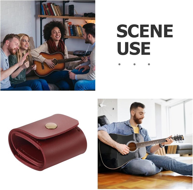 Toyvian Pu Leather Guitar Pick Holder Case 3pcs, Burgundy Guitar Picks Storage Bag for Acoustic, Electric, and Bass Plectrums, Portable Instrument Accessory Organizer - Image 3