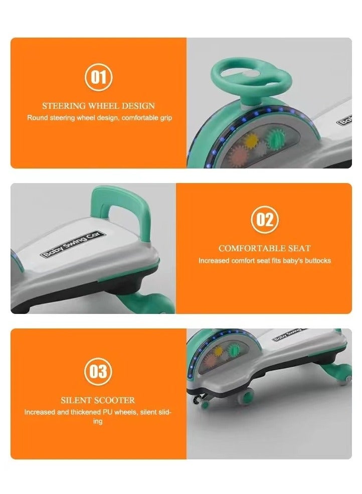 Swing Car Ride on Toy for Kids | Ride on Toy Swing Car for Kids with PU Led Wheels, Music & Light - Image 2