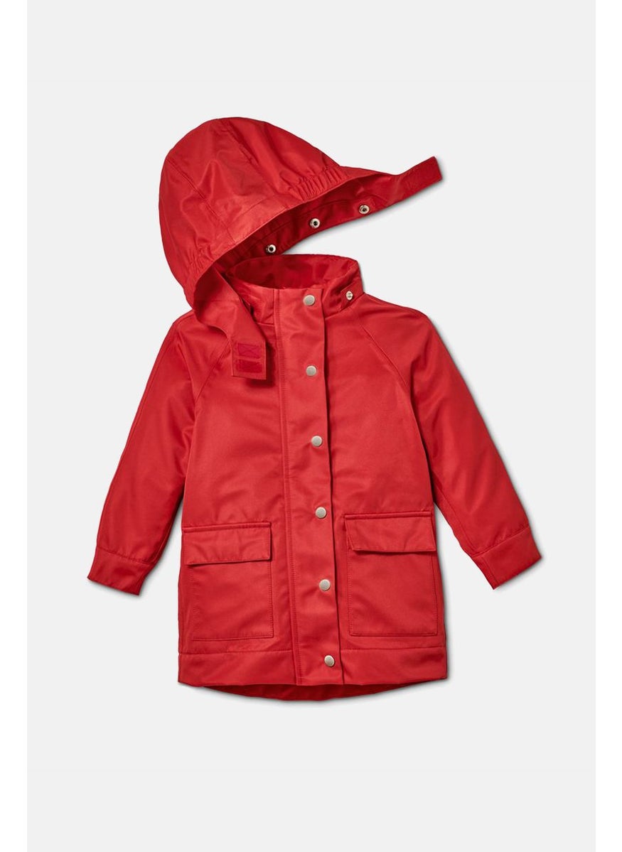 Tchibo Toddler Girl Hooded Long Sleeve Plain Rain Jacket, Red  - Image 3