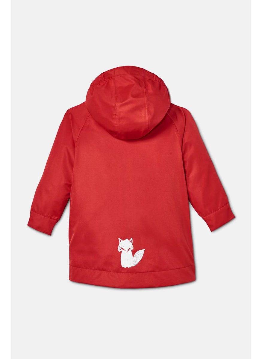 Tchibo Toddler Girl Hooded Long Sleeve Plain Rain Jacket, Red  - Image 2